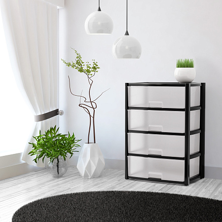 Комод пластм. "Колорит" 4 ящика выс.810мм, шир.560мм, гл.390мм Проз./Черн. М8763"ЗПИ"Альтернатива"*1