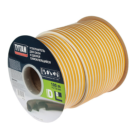 Уплотнитель для окон/дверей TYTAN D100 (50 п.м*2)  белый 91454 *50