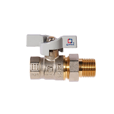 Кран шаровый 1/2" (Ø15) М/П бабочка с американкой СТМ (СТАНДАРТ) CWAFM012 (аналог ЗФ782) *1/20/120