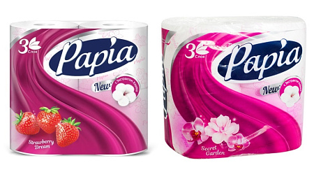 Бумага туалетная 3сл PAPIA в ассортименте (4рул) 5064992/5064993/5064989 *14