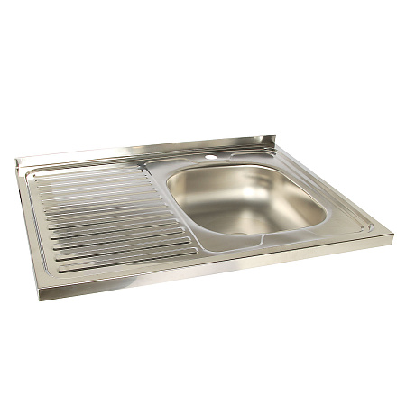 Мойка нерж. накладн.600х800х150мм 0,5 мм ПРАВАЯ без сифона, выпуск 1 1/2"  *1/15