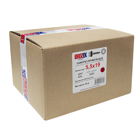 Саморезы кровельные BROZEX 5,5*19 RAL3005 (винно-красный) (10кг) промтара *10