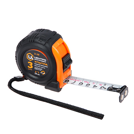 Рулетка  3м х19мм резино-пластик. корпус стальная лента фиксатор магнит арт.Ультра 3М-19ММ ЦИ *1/72