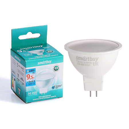 Лампа светодиодная 9.5W GU5,3 рефлектор 6,0К холодный MR16 Smartbuy *10/100