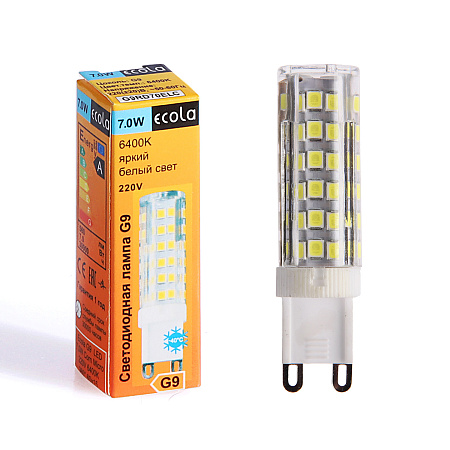 Лампа светодиодная капсульная 7,0W-220V G9 6.5K холодный Ecola 60x15 G9RD70ELC *10/100