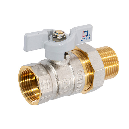 Кран шаровый 3/4" (Ø20) М/П бабочка с американкой СТМ (СТАНДАРТ) CWAFM034 (аналог ЗФ783) *1/15/90