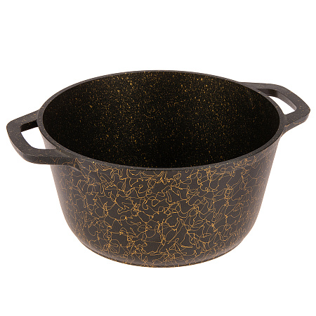 Кастрюля алюм. литая а/приг. Kukmara "Грация" черный/золото 4,5л Стекл.кр. кчз45а (Кукмор) *1/3