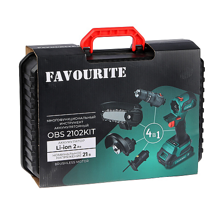 Дрель-шуруповерт 21Вт 2Ач 1АКБ LI-ION Б/Щ МУЛЬТИТУЛ 4в1 OBS 2102KIT FAVOURITE *1/5