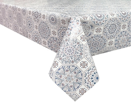 Клеёнка на тканевой основе, полиур.покр."Elegance" "Узоры" Син/Беж. ш.1,37м GW-21590 "Great Way" *20