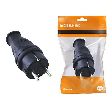 Вилка прямая КАУЧУК 2P+PE 16А 250В IP44 TDM SQ0612-0001   *1/24/240