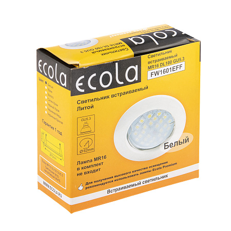Светильник встраиваемый MR16 DL100 GU5.3 Ecola литой Белый 24x75  FW1601EFF *10/100