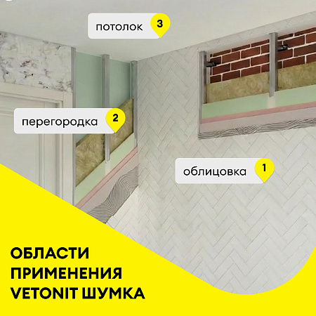 Теплоизоляция "VETONIT"  Шумка 50*610*1000 (10 матов 6м2/0,305м3) Е *12/48