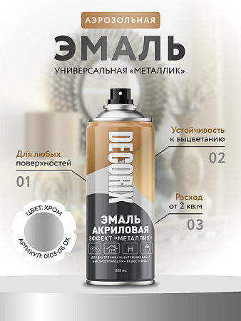 Эмаль-аэрозоль металлик хром 520 мл DECORIX (M306) *1/12
