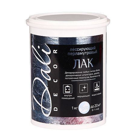 Лак акриловый для внутренних работ лессирующий  бесцветный перламутровый 1 кгДАЛИ-decor *1/6/384