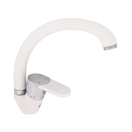 Смеситель для кухни Potato P59223-7 высокий излив (белый, хром) *1/10