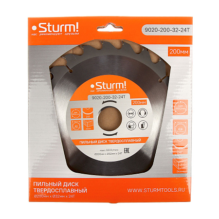 Диск пильный 200*32,0мм 24 зубьев по дереву (9020-200-32-24Т) Sturm *1/10/40