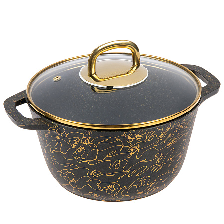 Кастрюля алюмин. антипригарная "Kukmara" "Грация" черный/золото 2,5л Стекл.кр. кчз25а *1/3