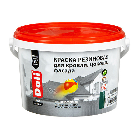 Краска резиновая для кровли цоколя фасада зеленая 3 кг DALI *1/120
