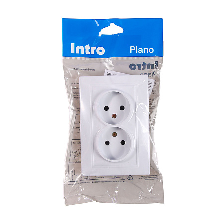 Розетка "Intro Plano" СП 2-мест. белый б/з 2х2P 16А-250В IP20 1-204-01 *10/100