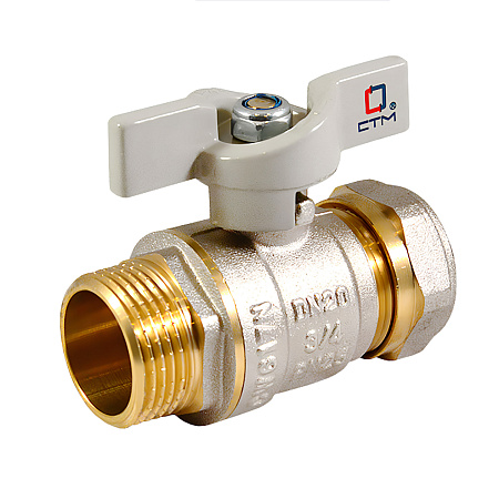 Кран шаровый 16х1/2"(Ø15) цанга/папа бабочка CTM (СТАНДАРТ) CWPM1216 (аналог КР788) *1/15/200