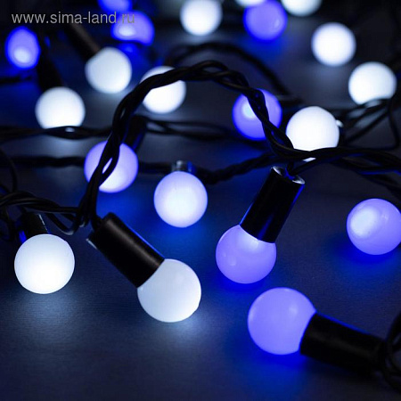 Гирлянда Нить 10м 100LED Шарики d=1,5см бел-син мигает т/нить 220V IP44 1080045 *1/50
