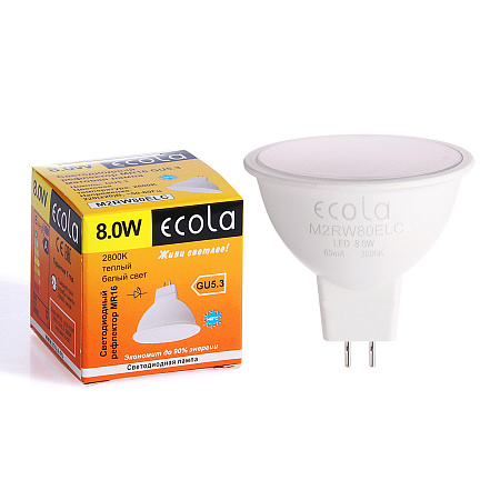 Лампа светодиодная 8,0W-220V GU5.3 MR16 2.7K теплый матовая Ecola 51x50 M2RW80ELC *10/100