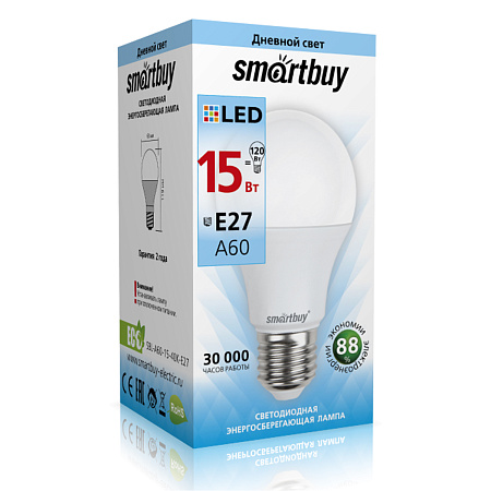 Лампа светодиодная 15W Е27 груша 4К нейтральный A60 Smartbuy *10/100