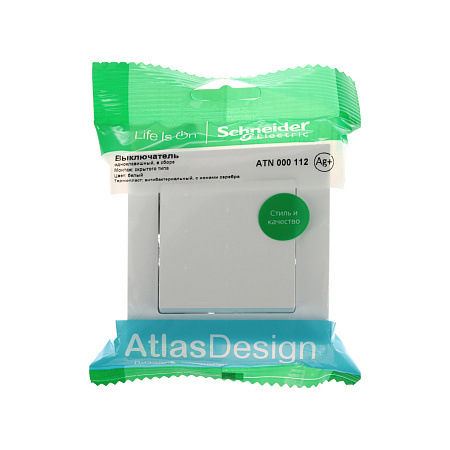Выключатель "ATLAS DESIGN" СП 1кл. белый 10АХ в сборе SchE ATN000112 *15/90