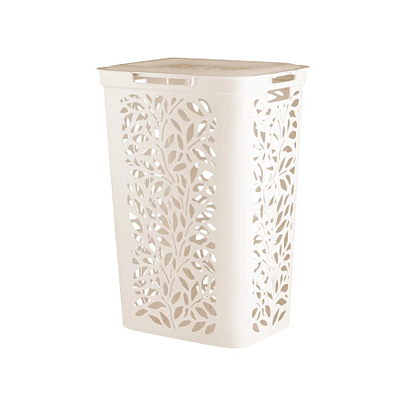 Корзина для белья пластм. 60л "Leaves" 635x440x340мм Молочный 48907 ("Плимербыт") *1/4