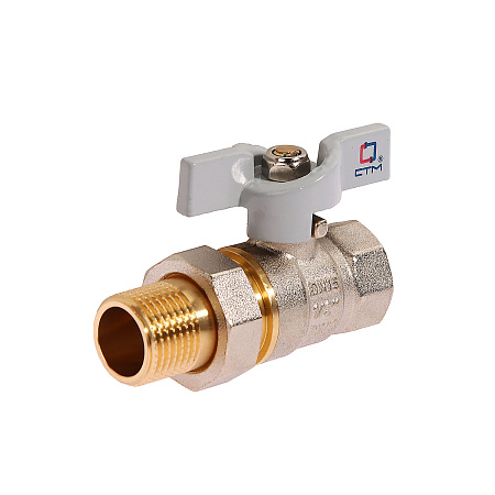 Кран шаровый 1/2" (Ø15) М/П бабочка с американкой СТМ (СТАНДАРТ) CWAFM012 (аналог ЗФ782) *1/20/120