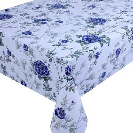 Клеёнка на тканевой основе "Viva" "Цветы синие" с глиттером шир.1,4м *20