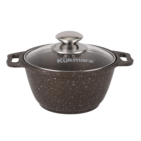 Кастрюля алюм. литая а/приг. Kukmara "Мраморная" кофейный 1,0л Стекл. кр. кмк12а (Кукмор) *1/3