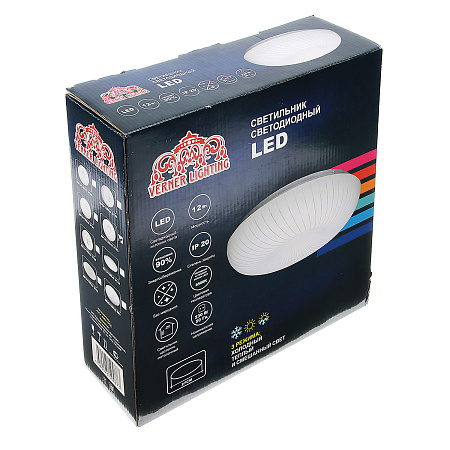 Светильник светодиодный акриловый 270мм 24W 8013/12W*2 3123 LED 3 р(т.и хол.свет,смеш)б/пS=10м2 VERNER LIGHTING
