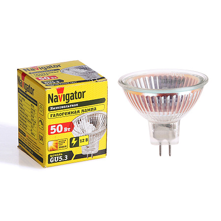 Лампа накаливания галогенная 50W-12V GU5,3 MR16 Navigator 94204 *10/200