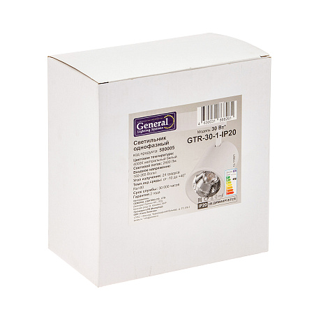 Светильник трековый GENERAL 30Вт 4К 2400Лм белый 1фаза 220В GTR-30-1-IP20 580005 *1/16
