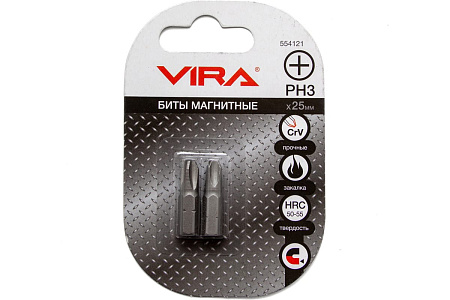 Бита крестовая PH3х25мм (2шт) магнитная CR-V хвостовик1/4"С (554121) VIRA *1