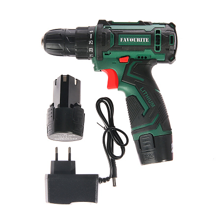 Дрель-шуруповерт 12В 2скор.0-400/0-1400об/м 25Нм 2Ач 1,5ч 2аккум LI-ION DC1202 PROMO FAVOURITE *1/10