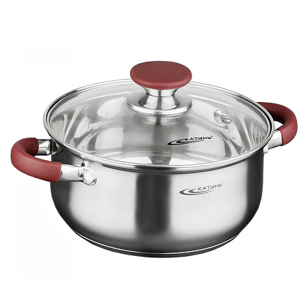 Кастрюля нерж. "Катунь" "Берта" 3,0л d20см термораспред. дно, Стекл. кр., силик.руч. КТ15-D-20 *1/4