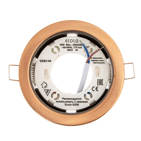 Светильник встраиваемый GX53 H4 Ecola без рефлектора Черненая медь 38*106 FP53H4ECB *10/50