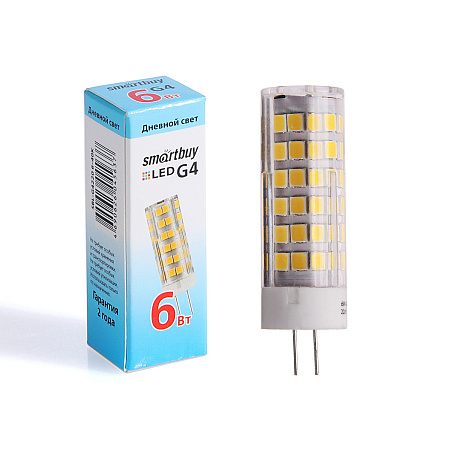 Лампа светодиодная капсульная 6W-220V G4 4К нейтральный Smartbuy *20/100