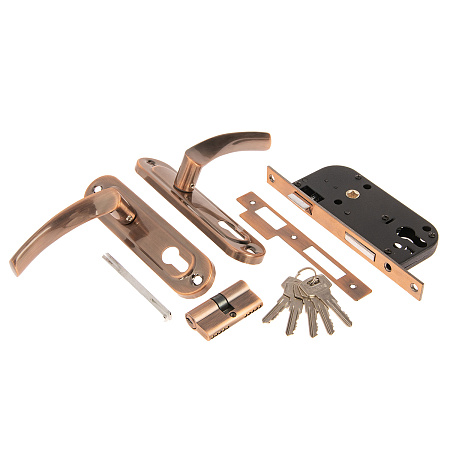 Замок врезной 70мм медь,плоский ригель 1223/60-AC Avers *1/20