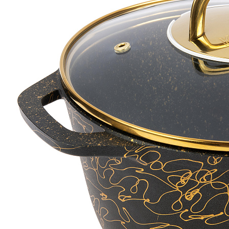 Кастрюля алюмин. антипригарная "Kukmara" "Грация" черный/золото 2,5л Стекл.кр. кчз25а *1/3