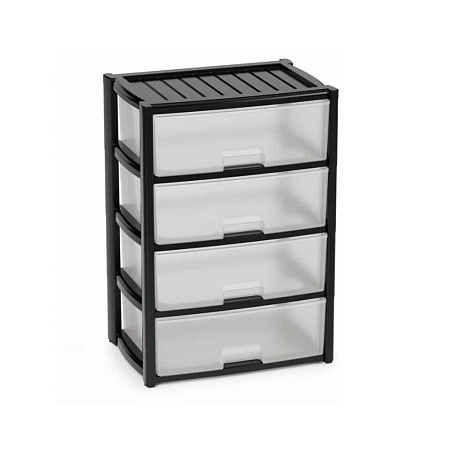Комод пластм. "Колорит" 4 ящика выс.810мм, шир.560мм, гл.390мм Проз./Черн. М8763"ЗПИ"Альтернатива"*1