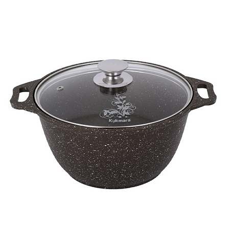 Кастрюля алюмин. антипригарная "Kukmara" "Мраморная" кофейный 3,0л Стекл.кр. кмк32а *1/3