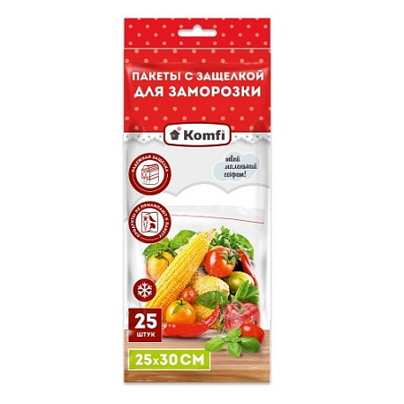 Пакеты для продуктов п/э д/заморозки с "защелкой zip-lock" 25х30см 25шт в п/п HPZ203E "Komfi" *1/80