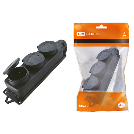 Розетка КАУЧУК переносная c заглушкой 3-мест 2Р+РЕ 16А 250В TDM SQ0612-0008  *1/36