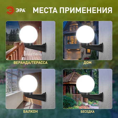 Светильник садово-парковый НБУ "Шар" Е27  настенный  опаловый ЭРА Б0048074 *1/2