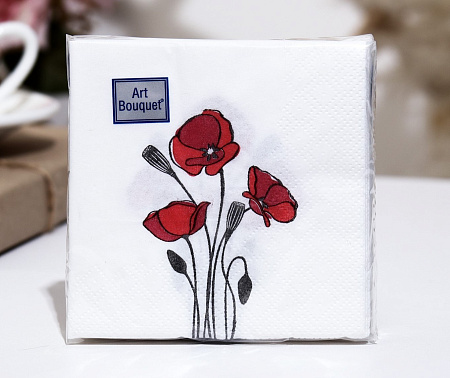 Салфетки бумажные 2сл 20*20см 30шт Арт Букет Маки *26