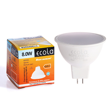 Лампа светодиодная 8,0W-220V GU5.3 MR16 6.5K холодный  матовая Ecola 51x50 M2RD80ELC *10/100