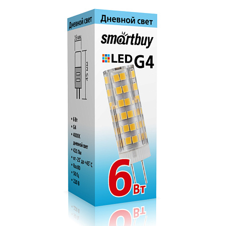 Лампа светодиодная капсульная 6W-220V G4 4К нейтральный Smartbuy *20/100